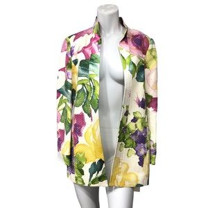 Linda Allard Ellen Tracy Floral Open Silk Blend Blazer L